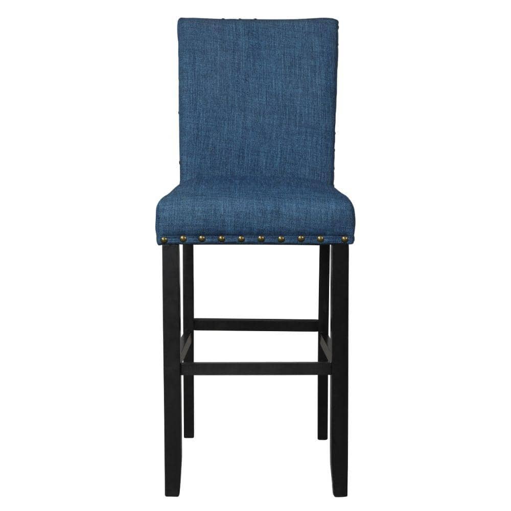 Transitional Blue Swivel Bar Chair with Nailhead Trim, Set of 2