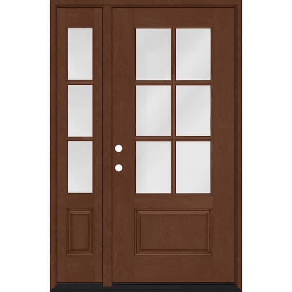 Regency 51 in. x 80 in. 3/4-6 Lite Clear Glass RHIS Chestnut Fiberglass Prehung Front Door w/12in. SL & 8012BLK Lockset