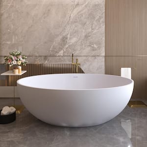 Foyil 67 in. Stone Resin Flatbottom Solid Surface Freestanding Double Slipper Soaking Bathtub in White with Brass Drain