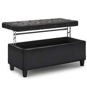 Harrison 44 in. Wide Transitional Rectangle Lift Top Rectangular Storage Ottoman in Midnight Black Vegan Faux Leather
