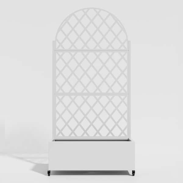 71 in. x 35 in. White Outdoor Metal Privacy Screen Planter Box Wall Decor