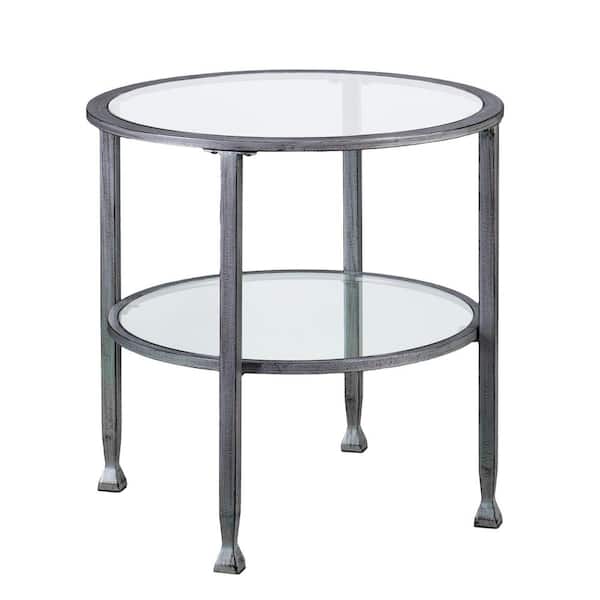 Galena Metallic Silver and Glass Round End Table
