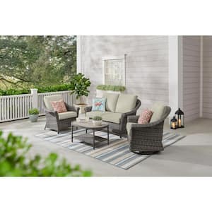 Chasewood Brown 4-Piece Wicker Patio Conversation Set with CushionGuard Biscuit Cushions