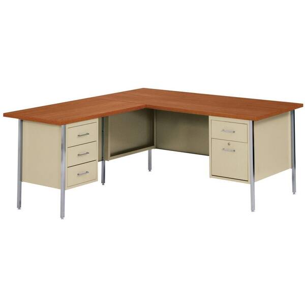 Sandusky 29.5 in. H x 60 in. W x 30 in. D 500 Series L-Shaped Steel Desk in Putty/Medium Oak