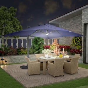 10 ft. x 13 ft. Aluminum Cantilever Outdoor Patio Umbrella Bluetooth Atmosphere Light 360° Rotationin in Blue with Base