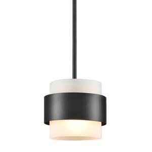 60 Watt 1 Light Black Finished Shaded Pendant Light with Frosted glass Glass Shade and No Bulbs Included