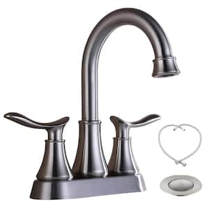 Arc 4 in. Centerset Double Handle Bathroom Faucet with Drain Kit Included in Brushed Nickel