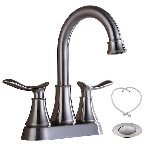 Heemli Arc 4 in. Centerset Double Handle Bathroom Faucet with Drain Kit Included in Brushed Nickel