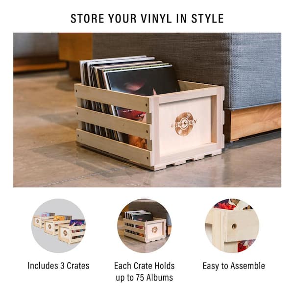 Vintage Dark Brown Wood Vinyl Record Holder/ Album Storage Display Box Crate