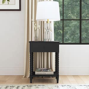 Spindle Matte Black Nightstand with Drawer