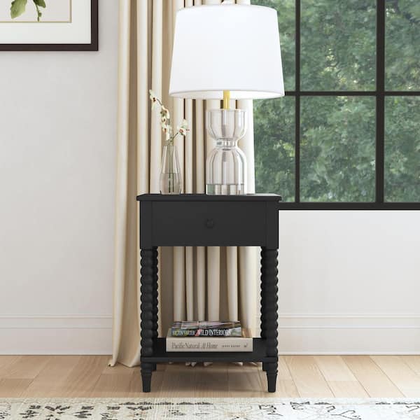 HOMESTYLES Spindle Matte Black Nightstand with Drawer