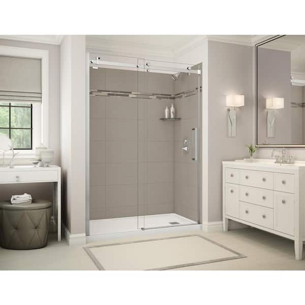 MAAX Utile Origin 32 in. x 60 in. x 83.5 in. Right Drain Alcove Shower Kit in Greige with Chrome Shower Door