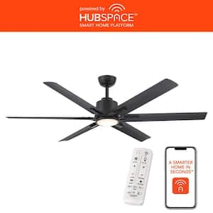 Kensgrove II 60 in. Smart Indoor/Outdoor Matte Black Ceiling Fan with Remote Included Powered by Hubspace