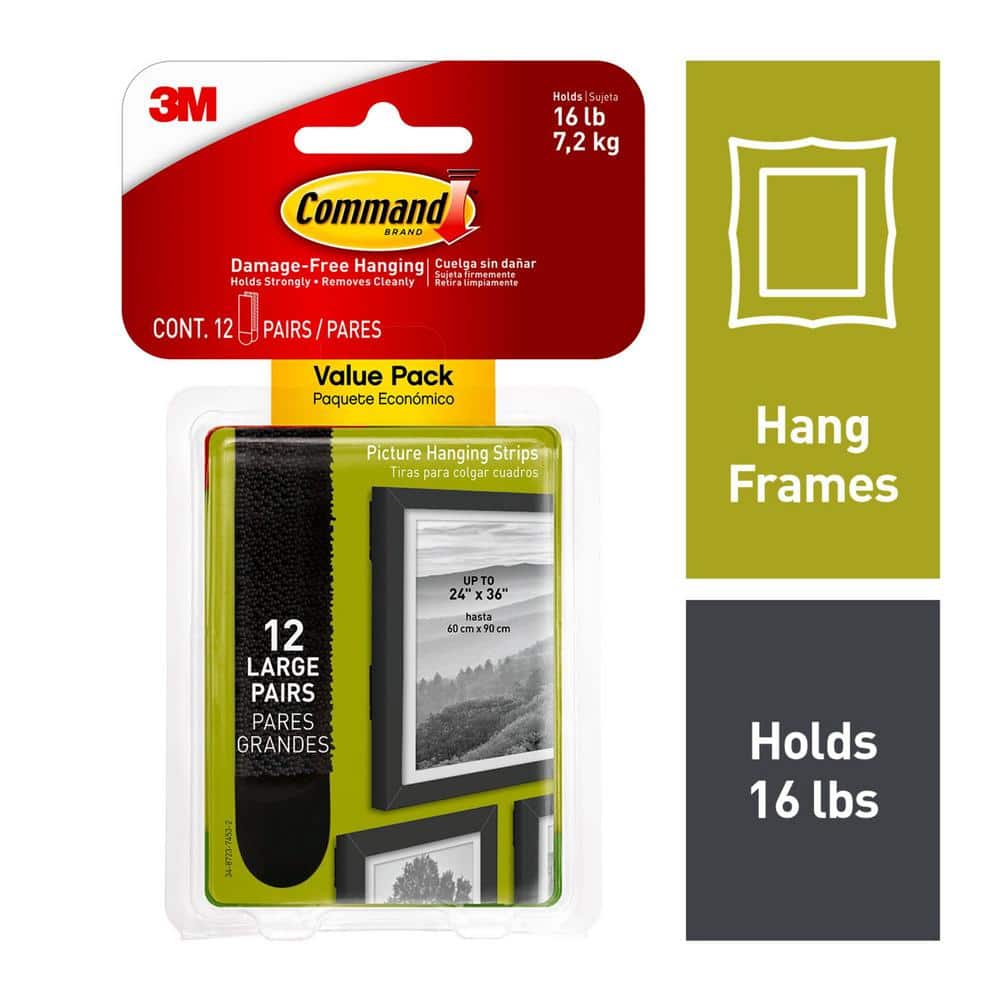 Command 12 Sets Of Strips Large Sized Picture Hanging Strips Black