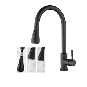Single Handle Pull Down Sprayer Kitchen Faucet with Pause Button in Matte Black
