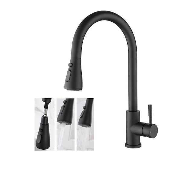LORDEAR Single Handle Pull Down Sprayer Kitchen Faucet with Pause Button in Matte Black
