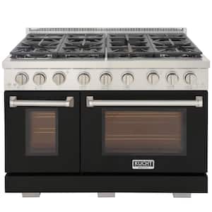 Professional 48 in. 6.7 cu. ft. Double Oven Gas Range 7 Burners Freestanding Natural Gas Range in Black