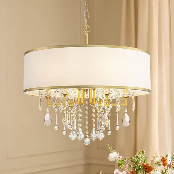 Rennnsan Orlen 23.6 in. 6-Light Painted Gold Boho Drum Crystal