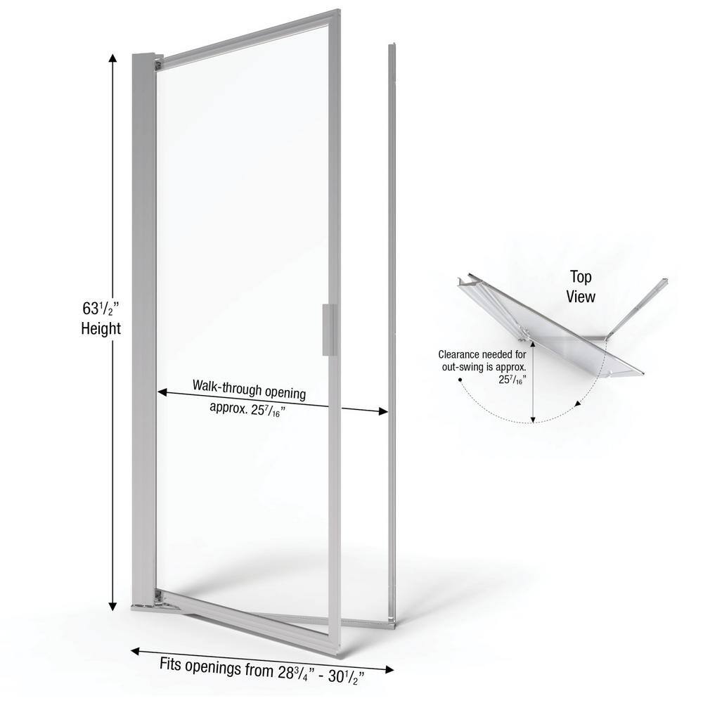 Sopora Chrome Framed Pivot Shower Door with Rain Glass