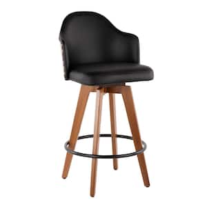 Ahoy 26 in. Walnut and Black Faux Leather Counter Stool with Nailhead Trim