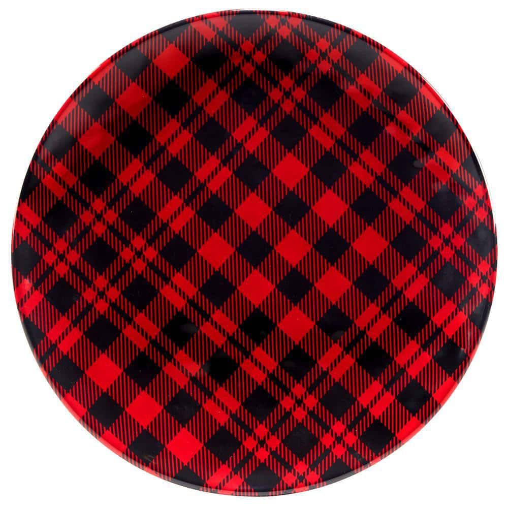 Ruby Red Buffalo Plaid Melamine Round Platter Set