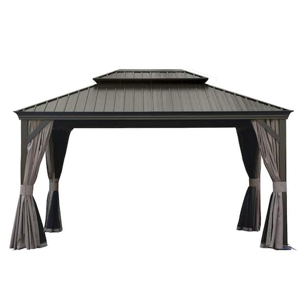 10 ft. x 14 ft. Gray Hardtop Gazebo with Galvanized Steel Roof