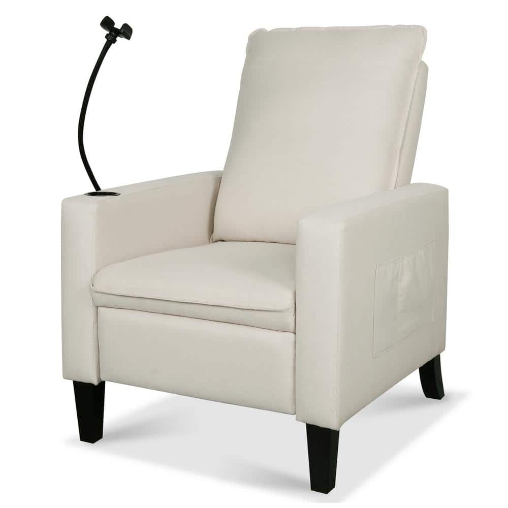 Merax Beige Modern Polyester Recliner With Phone Holder And Side Pocket ...