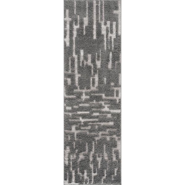 Tayse Rugs Artisan Shag Gray 2 ft. x 8 ft. Abstract Indoor Runner Rug