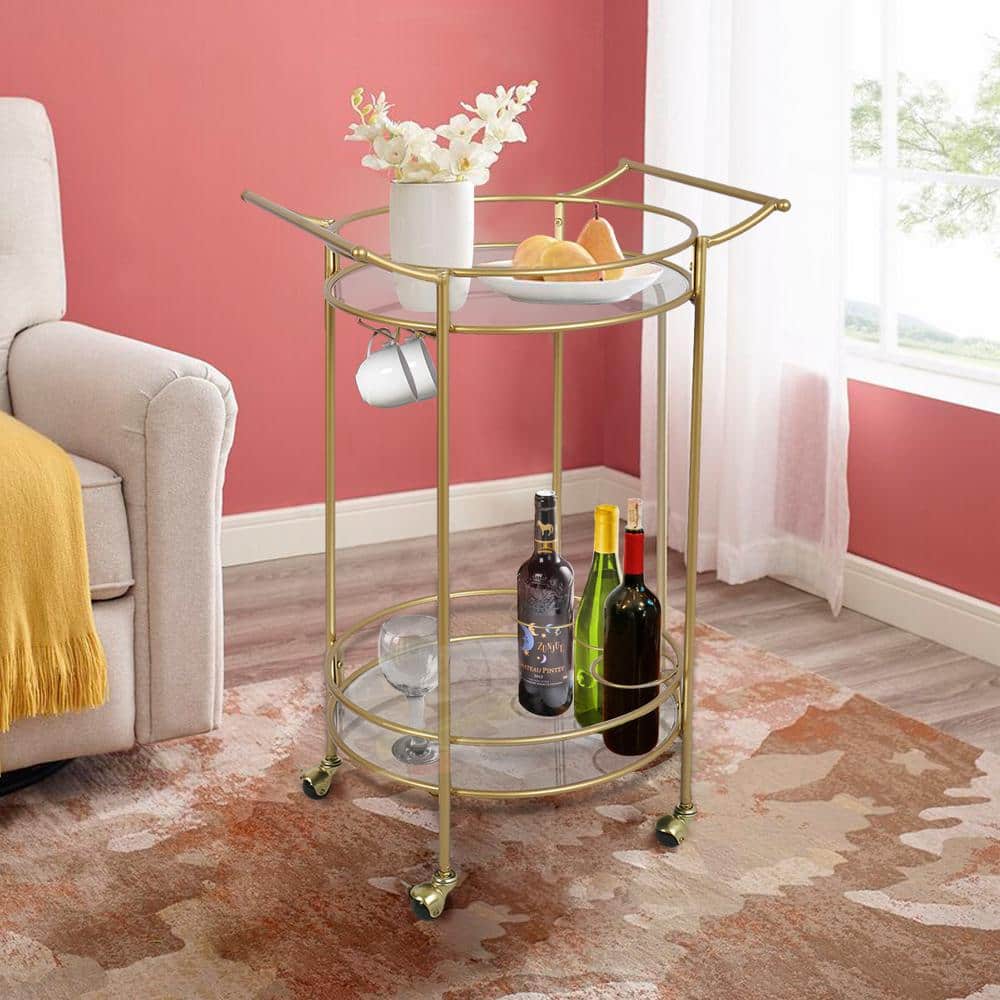 Gold Kitchen Cart with Mirrored Shelves