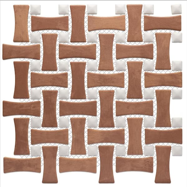Sentier des Cotto Dog Bone Bsktwv with White Dot 6 in. x 6 in. Porcelain Mosaic Take Home Tile Sample
