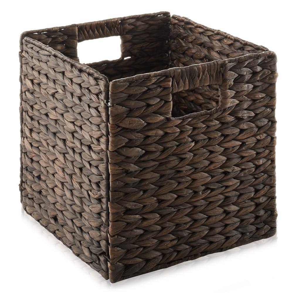 Espresso Water Hyacinth Woven Storage Baskets, 10.5" x 10.5", Set of 2
