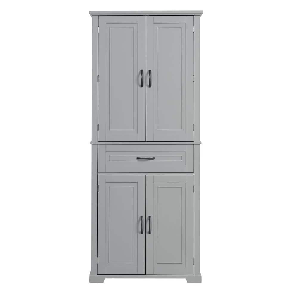 29.9 in. W x 15.7 in. D x 72.2 in. H Gray Linen Cabinet with Doors and Draw