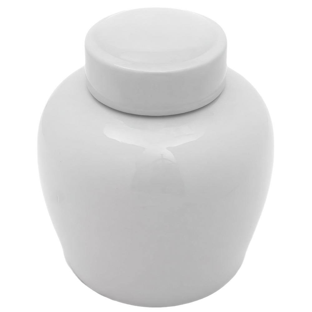 10" Glossy White Porcelain Traditional Ginger Jar