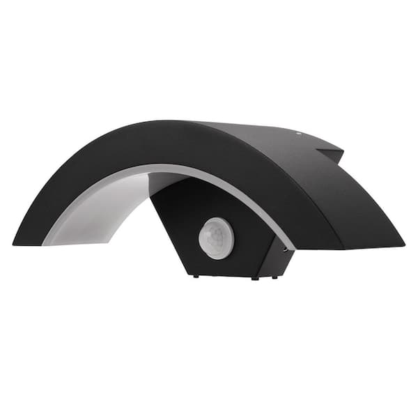 1-Light Black Outdoor Wall Lights LED with Dusk to Dawn Motion Sensing Hardwired Sconce 3000 K Warm White for Patios