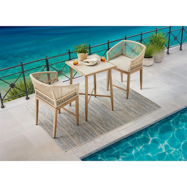 Autumn Ridge 3-Piece Beige Wicker and Steel Outdoor Bistro Set with CushionGuard Cushions in Putty Beige