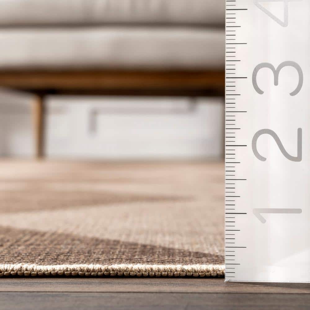 Abi Natural Brown 5' x 8' Machine Washable Geometric Area Rug