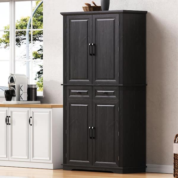 32 in. W x 16 in. D x 71 in. H Freestanding Farmhouse Black Linen Cabinet with 3 Pull Out Cabinet Organizers