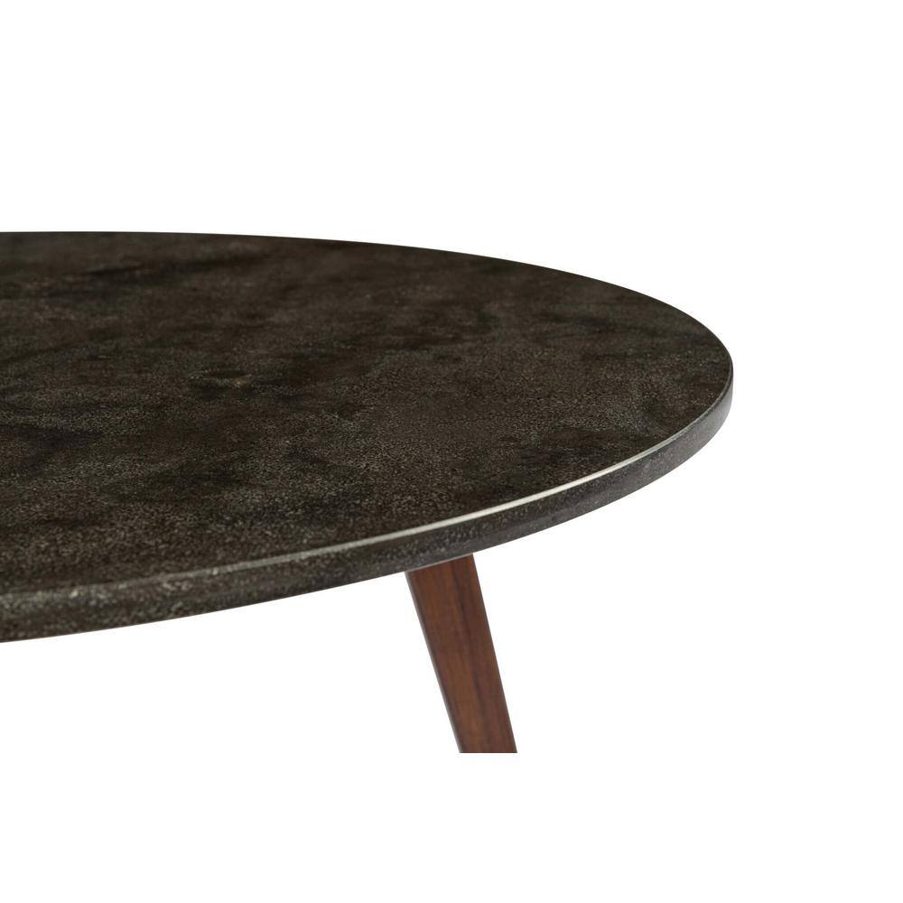 Stella 31" Round Black Marble Coffee Table with Walnut Legs