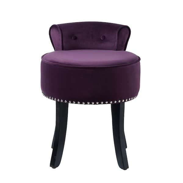 Inspired Home Margot Nailhead Trim Rolled Back Purple Velvet Vanity Stool