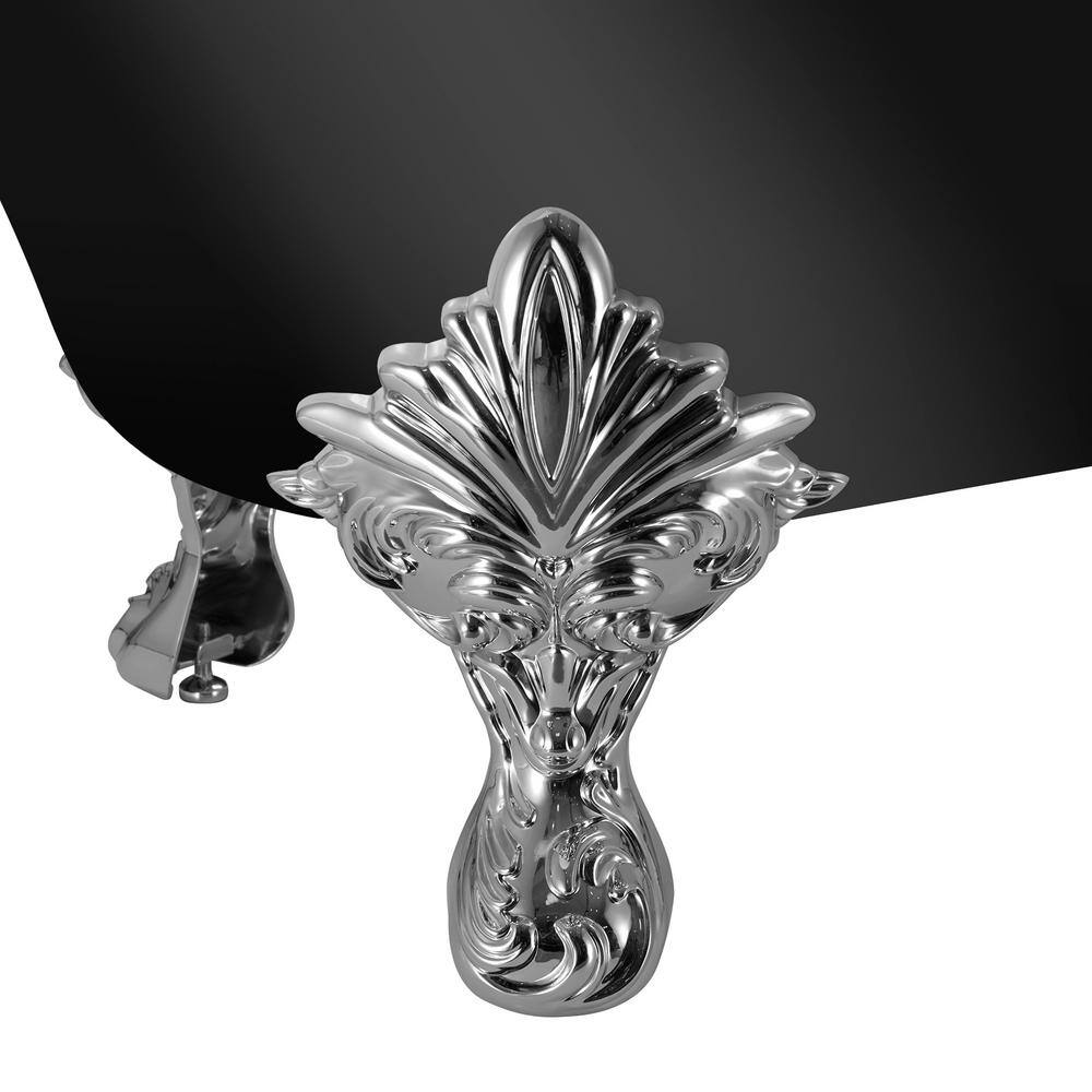 60'' Glossy Black Acrylic Clawfoot Freestanding Bathtub with Chrome Faucet