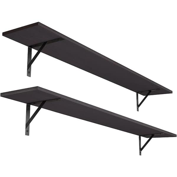 Unbranded 55.1 in. W x 7.9 in. D Black Wood Floating Shelves Decorative Wall Shelf (Set of 2)