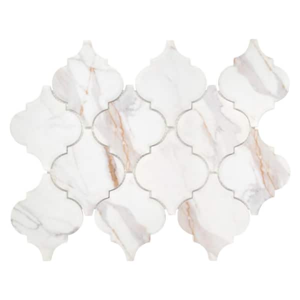 sunwings Statuario Gold Lantern Arabesque 12x9in. Recycled Glass 3D Marble Looks Floor and Wall Mosaic Tile (7.6 sq ft/Box)