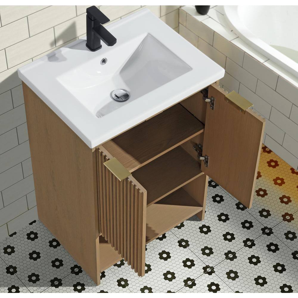 San Diego 24" Oak Freestanding Bathroom Vanity with Ceramic Top