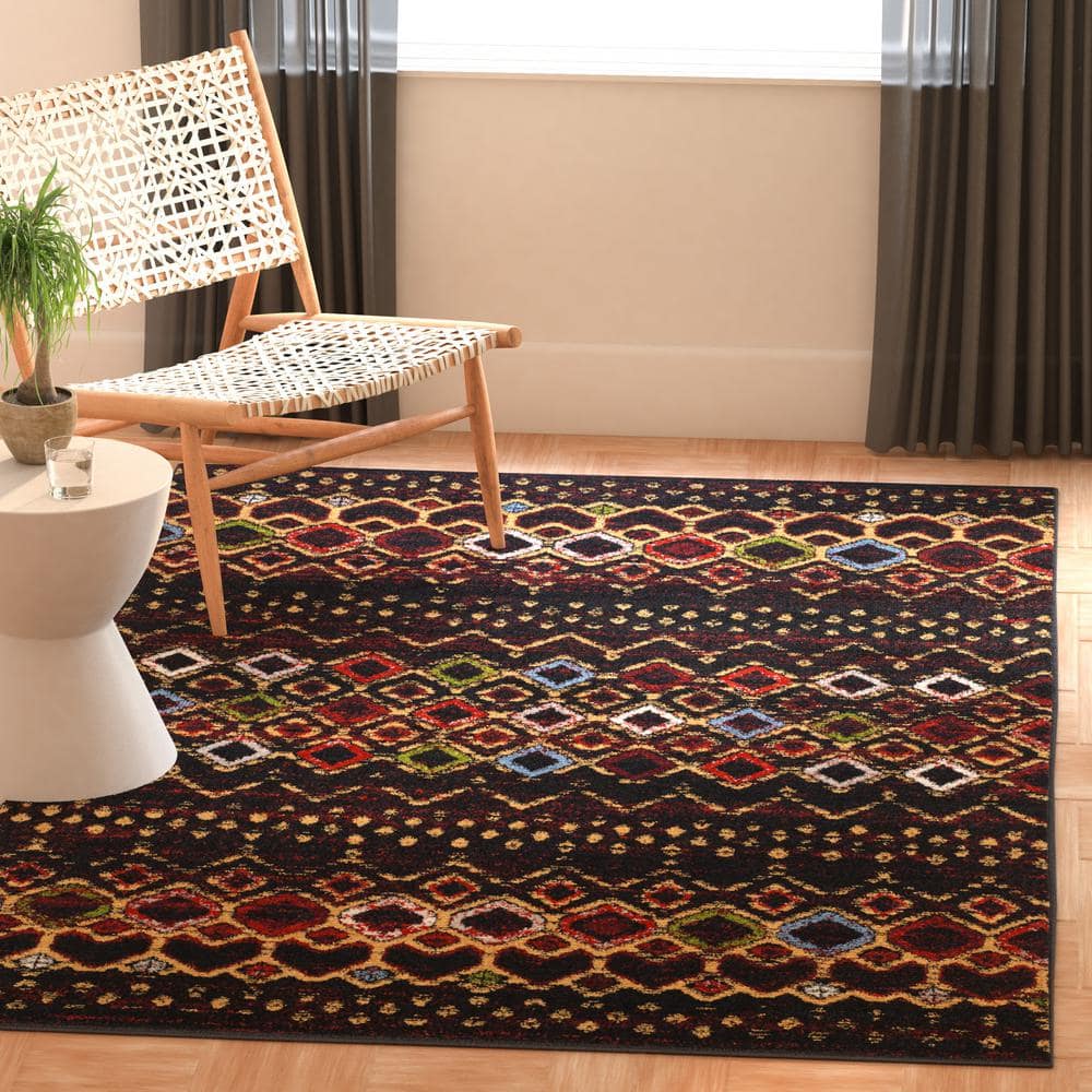 Amsterdam Black and Multicolor Geometric Area Rug 3' x 5'