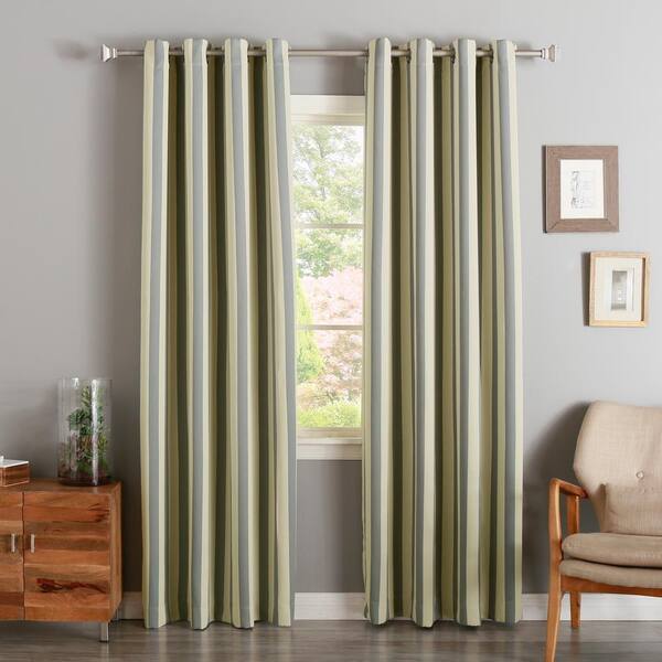 Best Home Fashion 84 in. L Room Darkening Vertical Stripe Curtain Panel in Biscuit and Grey (2-Pack)