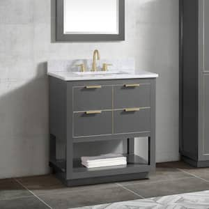 Allie 31 in. W x 22 in. D Bath Vanity in Gray with Gold Trim with Marble Vanity Top in Carrara White with Basin