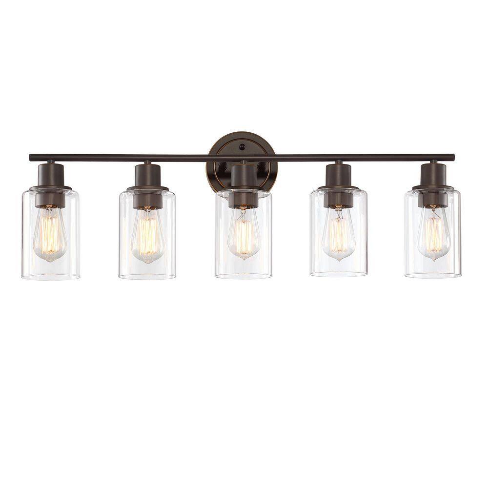30 in. 5-Light Oil Rubbed Bronze Vanity Light with Clear Glass Shade price history on PriceWatchPro