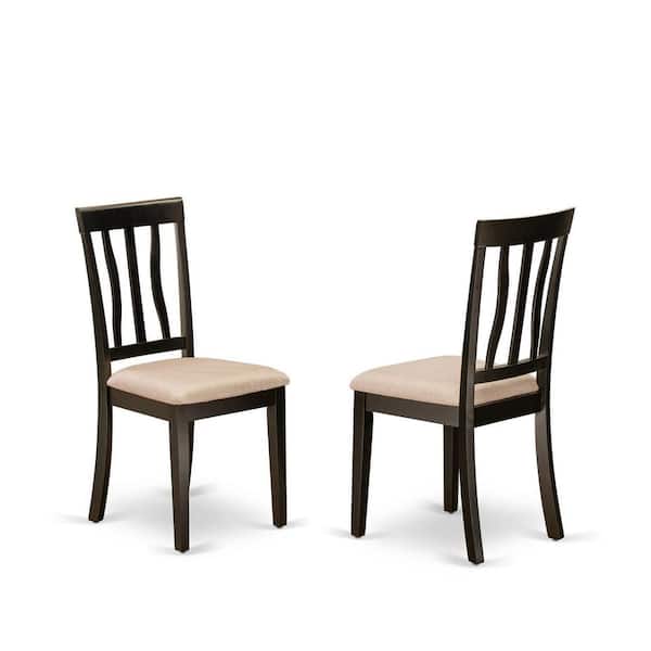 East West Furniture Cappuccino Linen Fabric Upholstered Wood Chairs With Cushion, (Set of 2)