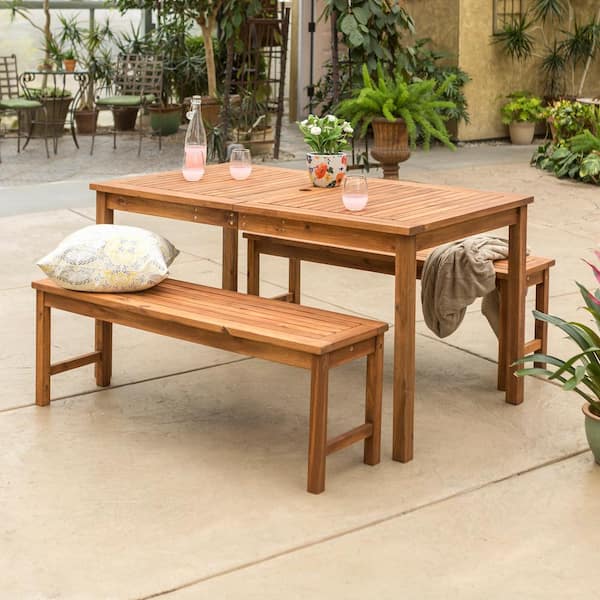 Walker Edison Furniture Company 3-Piece Acacia Wood Modern Patio Dining Set - Brown
