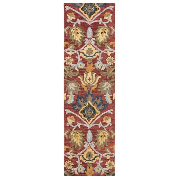 Blossom 2 ft. x 22 ft. Red/Multi Geometric Floral Runner Rug